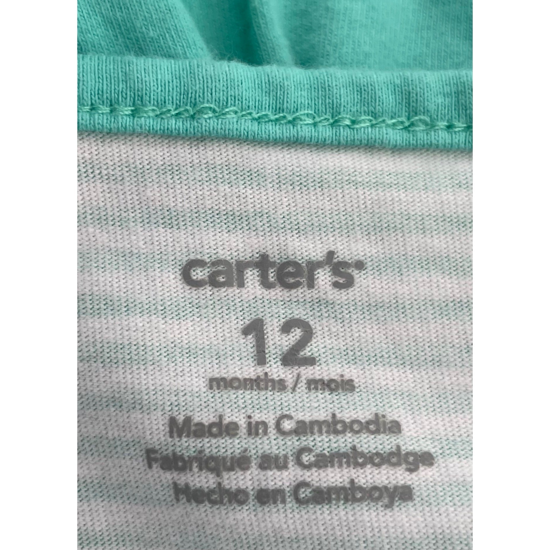 Carter's Baby Girl's Size 12 Months Teal, White & Yellow Striped Ruffled Onesie